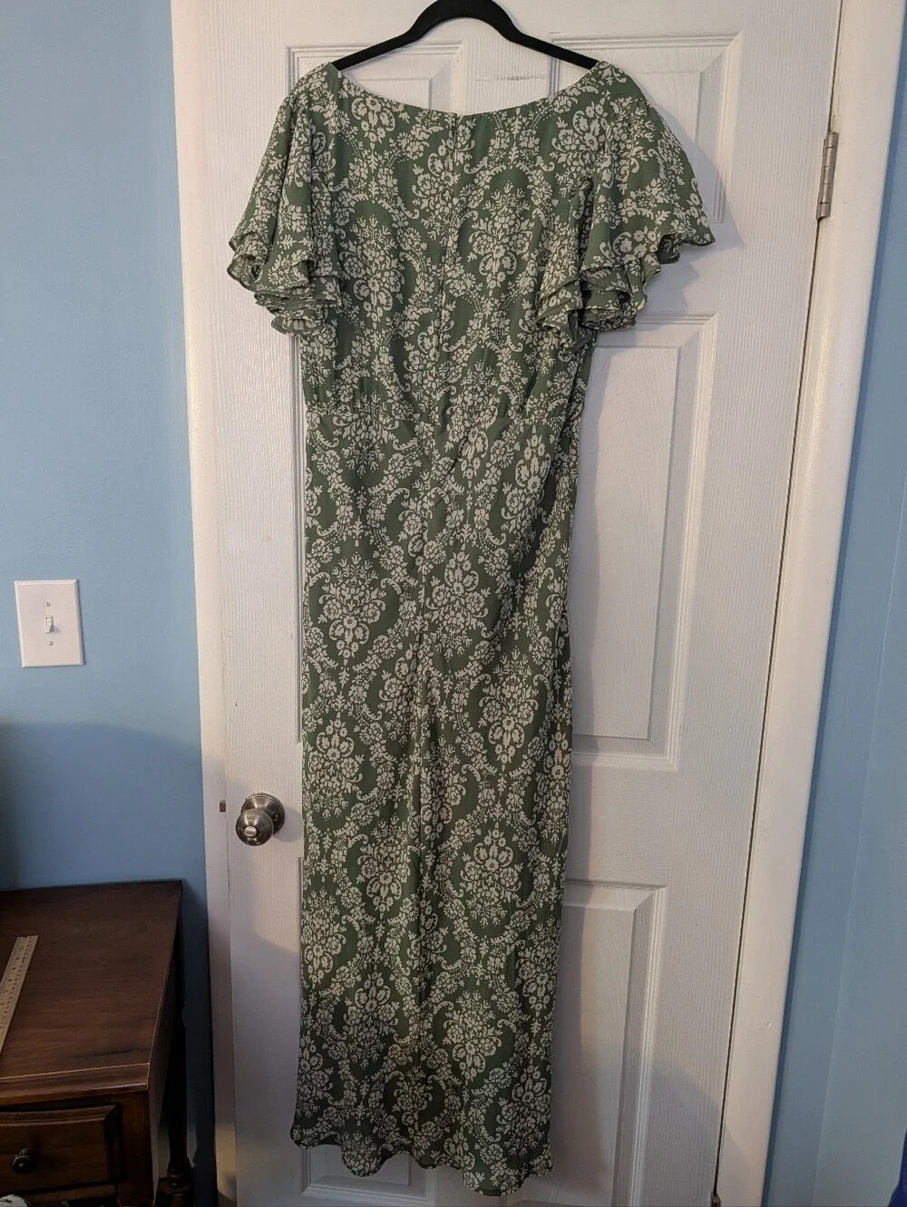 Abercrombie Ruffle Sleeve Maxi Slip Dress in Green Floral
